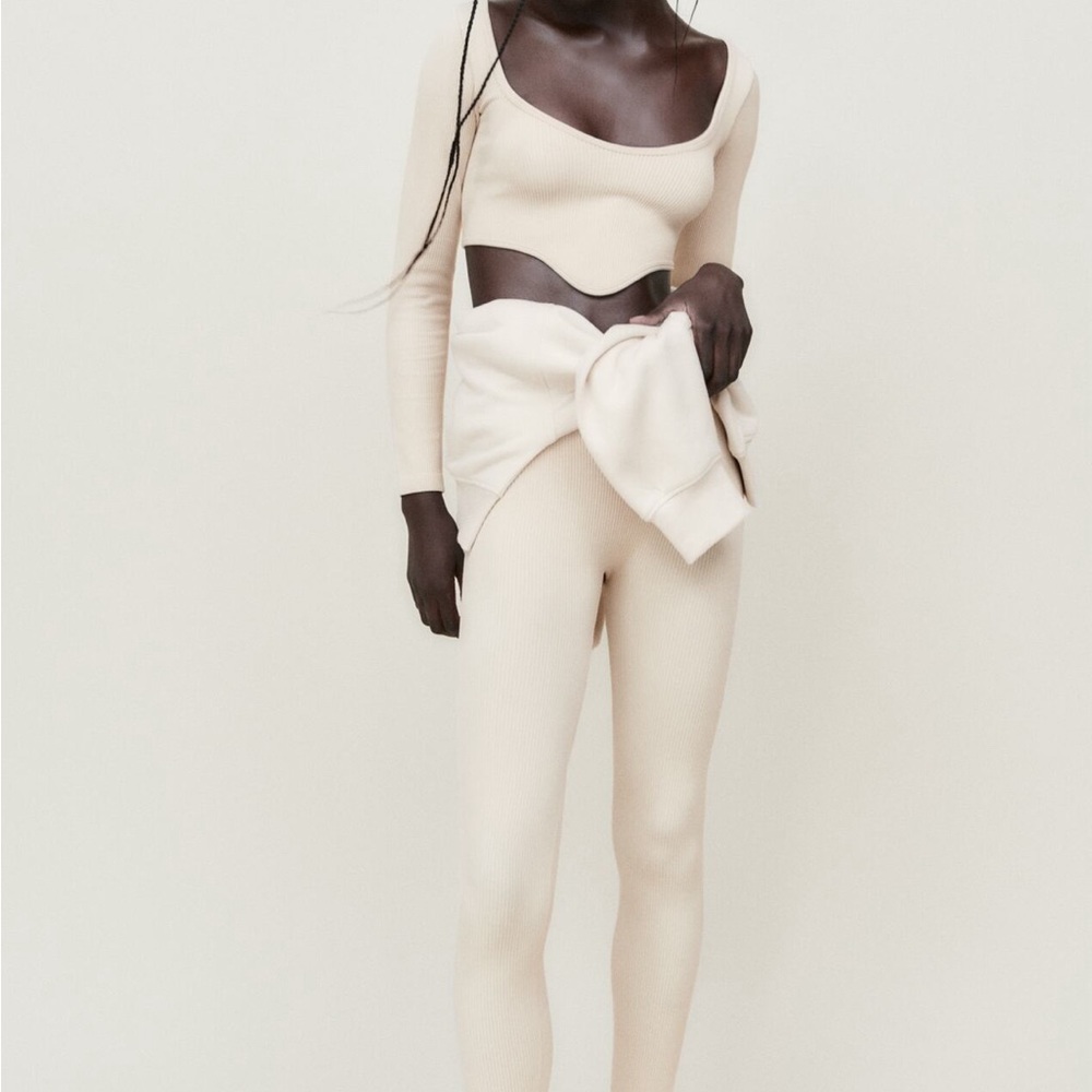 cream seamless ribbed set